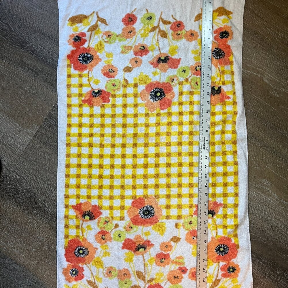 Vintage Cone Yellow Gingham & Floral Bath Towel - Cottagecore - Picture 3 of 7